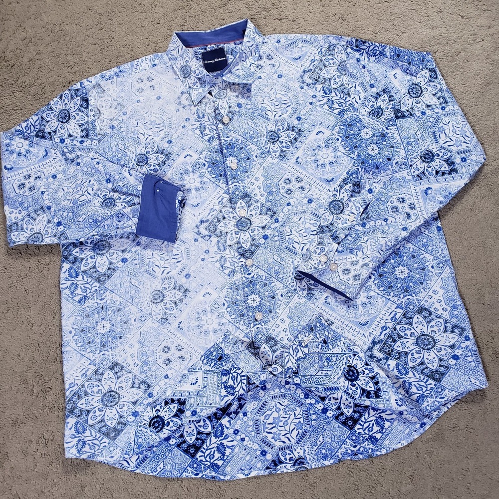 Tommy Bahama Shirt XL Blue Mediterranean Mykonos Reverse Print Flip Silk Summer - Picture 3 of 14